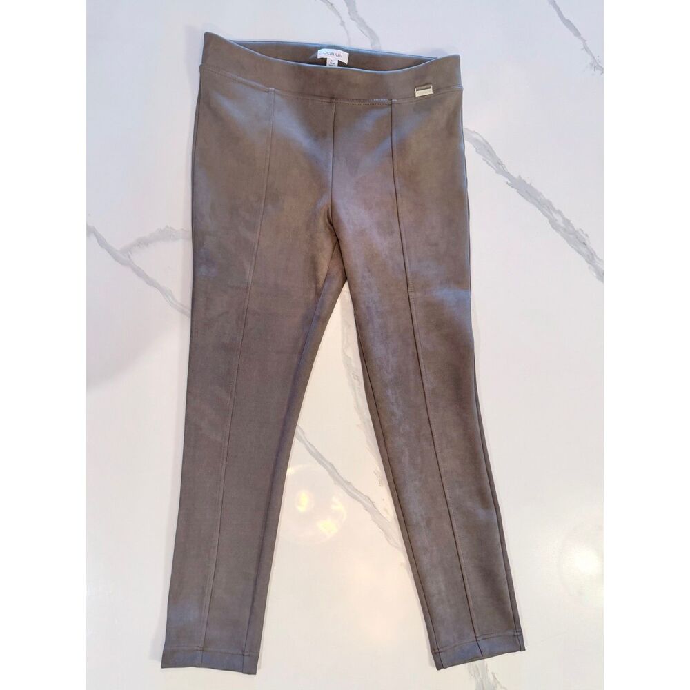 Calvin Klein Faux Suede Brown Taupe High-Waisted Ankle-Length Skinny Pant M